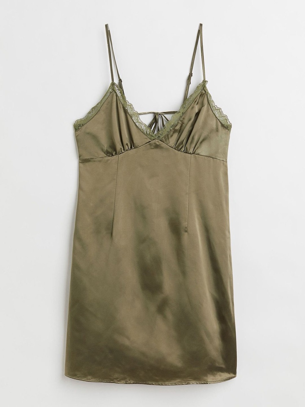 H&M Olive Satin Lace-Trim Slip Dress